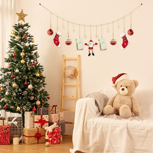 KLOGTSIND Hanging Photo Display with Clips, Wood Bead String Photo Banner
