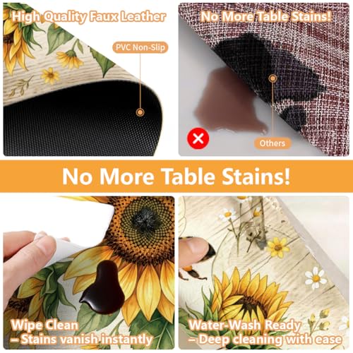 Peacoblue Placemats Set of 4,Faux Leather Sunflower and Bee Design - style: Sunflower and Bee