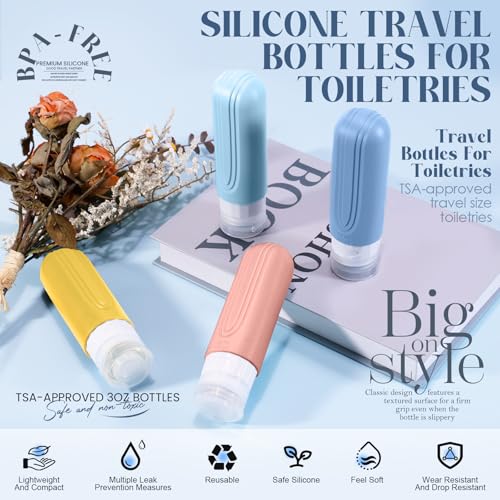 Travel Bottles for Toiletries, 3oz TSA Approved Travel Size Toiletries, Silicone Leak-Proof Refillable Containers, Squeezable Liquid Essentials Bottles W/Clear Bag (COLORFUL) - color: COLORFUL