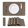 NCUE Vinyl Placemats Set of 4, 17"x12" Wipeable Place Mats with Coasters - color: Dark Coffee, size: Set of 4