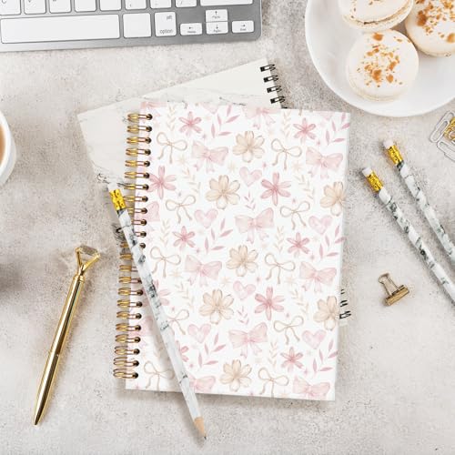 Floral Spiral Notebook for Women,Pink Notebook Gifts for Teen Girls - color: Floral bows