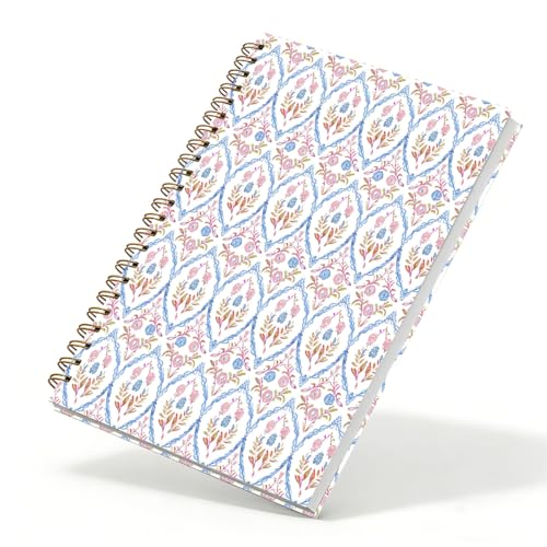 Qykwz Grandmillennial Pink and Blue Floral Spiral Pretty Notebook 5.5x8.3, Pastel Floral Grand Millenial Hardcover Notebook Journal, Retro Cottagecore Flower Aesthetic Journal for Women, - color: Color_B