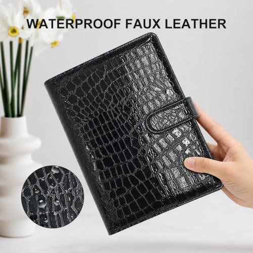 Convend A5/A6 Refillable 6 Ring Faux Leather Binder Cover, Black Croc - color: Crocodile-black, size: Luxe-A5
