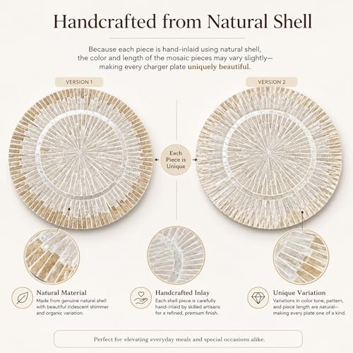 i-lan Mother of Pearl Charger Plates, 13 Inch Set of 2, Champagne Gold - style: Style 6