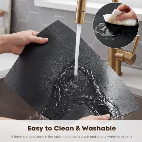 Artoid Mode Black Faux Leather Placemats Set of 4 - color: Black, size: 12" x 18", Rectangular Set of 4