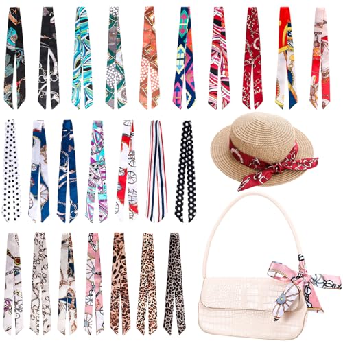 JATEBI Purse Scarf for Handbags 24 Pcs Women Head Scarf Set Narrow - color: Retro Multicolor