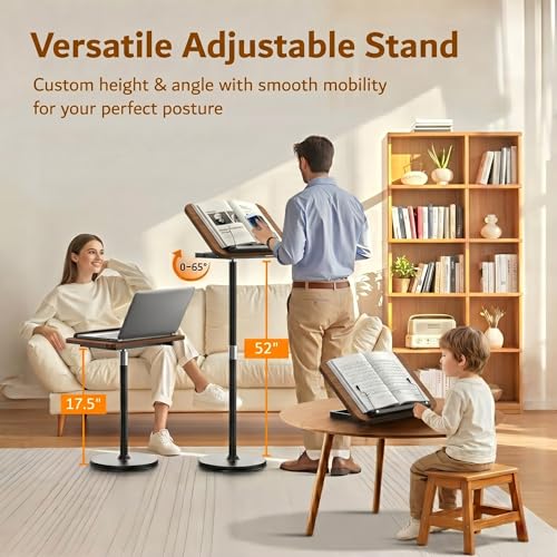 2-in-1 Floor & Desktop Book Stand with Large 16.5"x11.8" Wood Panel - color: Walnut Finish
