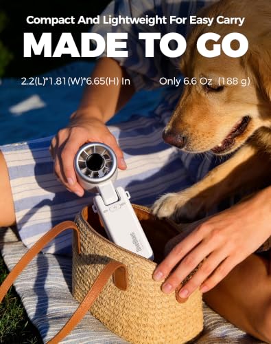 Diveblues Portable Handheld Turbo Fan, 5 Gear Wind, Battery Operated, Up to 12 Working Hours, 3 IN 1 Hand Fan with Air Turbo Tech Cooling Fan for Outdoor Activities, Travel, Working, Silvery white - color: Off-white
