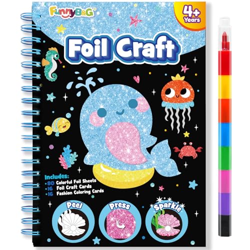 FUNNYB&G Foil Art Craft Kit for Kids, Sparkly Birthday Gift Toy for Kids - style: Ocean