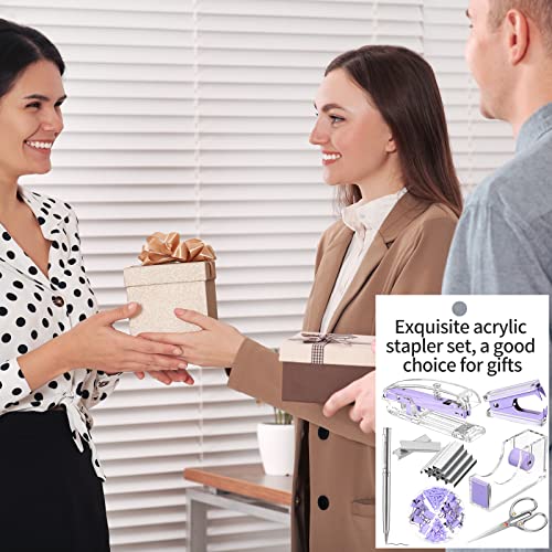 Office Supplies Set Desk Accessory Kit, Acrylic Stapler Set Staple Remover, Tape Dispenser, Binder Clips, Paper Clips, Ballpoint Pen and Scissor with 1000 Pieces 26/6 Staples (Purple) - color: Purple