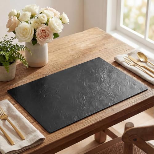 Artoid Mode Black Faux Leather Placemats Set of 4 - color: Black, size: 12" x 18", Rectangular Set of 4