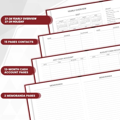 2027 Diary - Diary Full Page Per Day, Daily Planner 2027 - color: Red