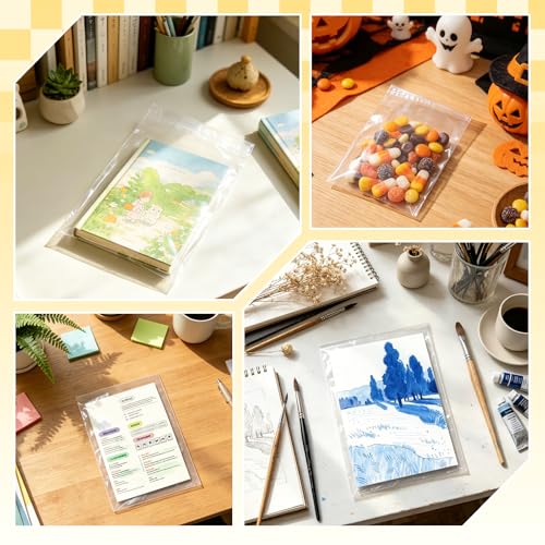 VOKOY 200 Pack Cellophane Bags Self Sealing, Resealable Clear Plastic Sleeves for 6 x 9 Inch Photos Art Prints Paintings Frame Mats Cookie Candy, 6-1/5 x 9 Inch - size: 6 x 9 Inch, style: 200 Pack