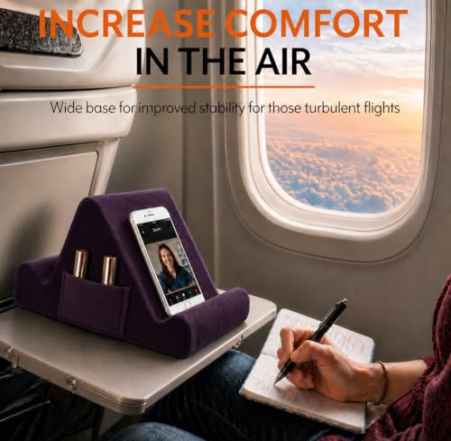 Brookstone Tablet Lap Cushion - Tablet/Phone/Ebook Holder for Bed, Flights, and Travel, Memory Foam Lap Desk for Reading and Hands Free Viewing, Compatible iPad and Kindle Accessories, Purple - color: Purple