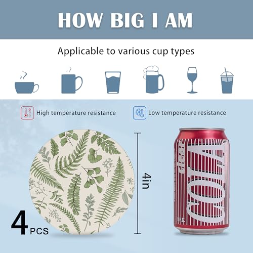 Drink Coasters Set of 4,Botanical Leaves and Plants Vintage Coasters for Drinks Ceramic Coasters with Cork Bottom for Kinds of Mugs and Cups,Home Decor,4'' - color: Botanical Leaves and Plants Vintage