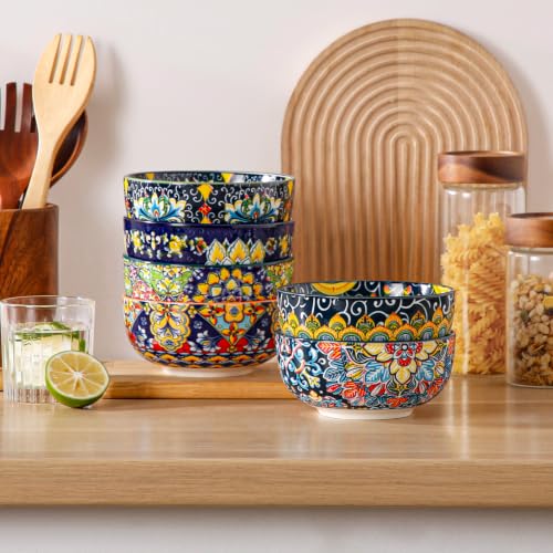 vancasso Cereal Bowls Set of 6, Bohemian Ceramic Soup Bowls, 28 oz Colorful Bowls Set for Kitchen, Dishwasher & Microwave Safe for Salad, Pasta, Rice, Oatmeal, Fruit (Pack of 2) - size: 28OZ (Pack of 2)