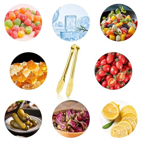 8PCS Gold Mini Metal Tongs, 5" Stainless Steel Serving Tiny Tong, Small Kitchen Accessories for Appetizer, Ice, Sugar Cube, Salad, Toaster, Desserts (Gold, 5 INCH) - size: 5 INCH