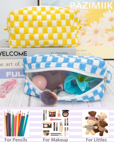 Checkered Makeup Bag for Purse, Small Travel Cosmetic Pouch,Sky Blue - color: Sky Blue