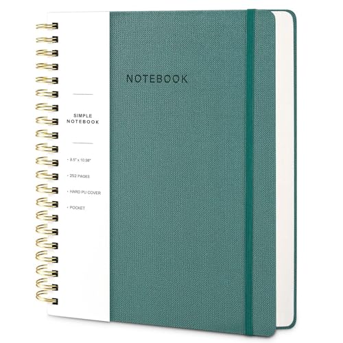 Spiral Notebook - 8.5 x 10.98 Inch Large Hard Cover Notebook with Elastic Band & Pocket, 252 Pages, Lay Flat Wirebound Journal for Work, School, Planning & Note Taking Green - color: 004-Green-1pack, size: A4-252 pages
