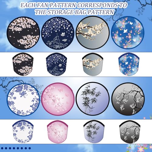 Gejoy 24 Pcs Chinese Flowers Folding Flying Discs Foldable Fans 8 Styles - color: Chinese Style Flowers