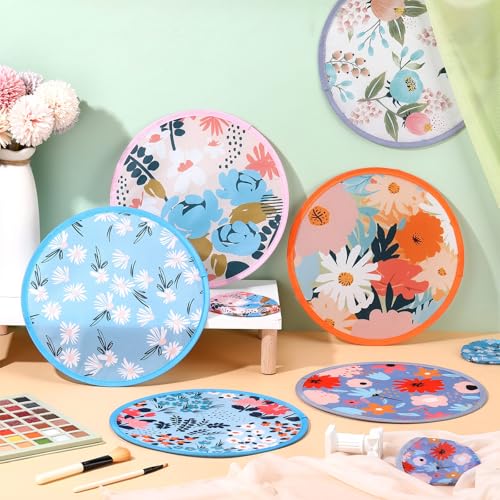 Gejoy 24 Pcs Morandi Floral Foldable Hand Fans Flying Disc 8 Styles - color: Morandi Style