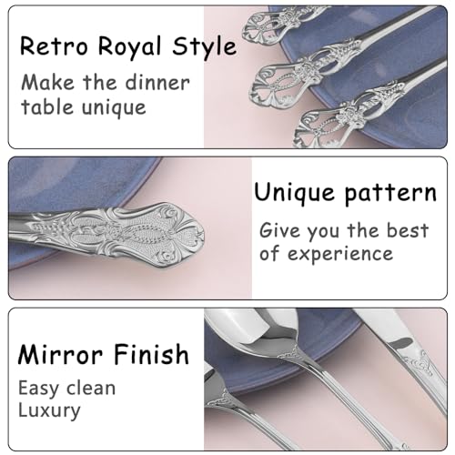 Retro Royal Silverware Set With Gift Box, 20-Pieces Cutlery Set Utensils Stainless Steel Flatware For 4 MIKIWAY Kitchen Tableware Set For Gifts Festive, Dishwasher Safe, Mirror Polishing - color: A-Mirror Silver (Gift Box)