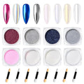 Beetles Chrome Nail Powder Set 8 Colors White Pearl Holographic Aurora - color: Multicolor Pearl-8
