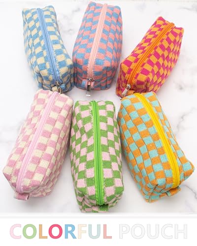 Checkered Makeup Bag for Purse, Small Travel Cosmetic Pouch,Red Blue - color: Red Blue