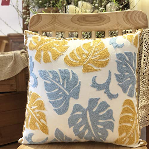 Boho Pillow Covers, Decorative Pillowcase, Square Embroidery Throw Pillows Cushion Set for Sofa Couch Bed Bench Living Room, Modern Plant Floral Pattern, 18 x18 inch (Monstera) - color: Monstera