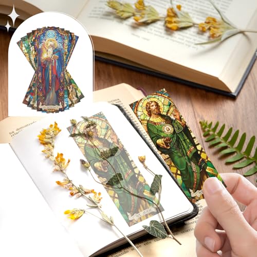 Wxiben 20 Pcs Stained Glass Catholic Transparent Bookmarks PVC Book Mark - style: Stained Glass Catholic