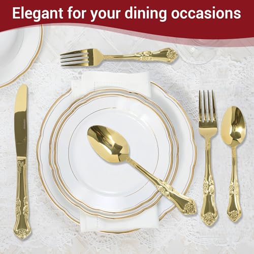 Silverware Set,Stainless Steel Flatware Cutlery Set with Floral Handles,Included Knife Spoon and Fork, Mirror Polished Cutlery Utensil Sets for Home Kitchen Restaurant Wedding, Party - color: Gold, size: 40 pieces for 8