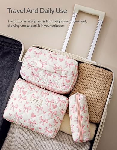 HBselect Quilted Makeup Bag, 3Pcs Cotton Large Travel Makeup Bags Organizer - color: A-3PCS-Floral 13