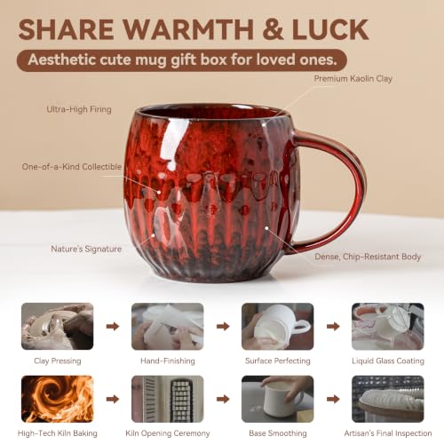 Crimson Ember Ceramic Mug, 21oz Reactive Glaze Coffee Mug, Gift for Him - color: 21OZ -A- Crimson Ember · POWER