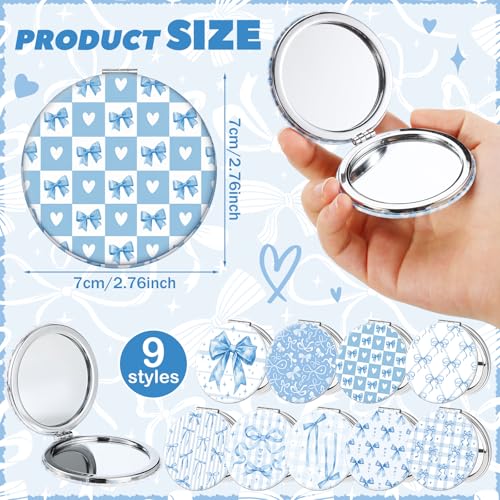 Weysat 9 Pcs Blue Bow Compact Mirrors Double Sided 1x/2x Portable - color: Blue, size: Bow