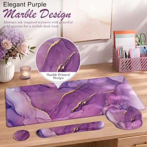 iCasso Purple Keyboard Mat 35.4"x15.7", Desk Blotter for Workspace - color: 1-Purple Marble