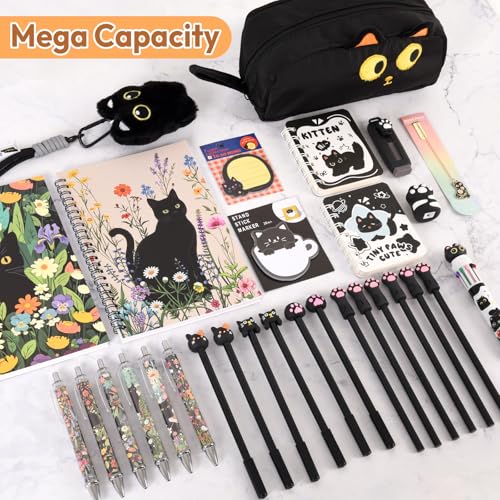 Ulema Cute Black Cat Gifts for Women,30Pcs Stationery Set Birthday Gifts for Boys Girls Back to School and Kawaii Classroom Office Supplies with Black Cat BallPoint Pen, Pencils, Sticky Notes etc. - style: black cat