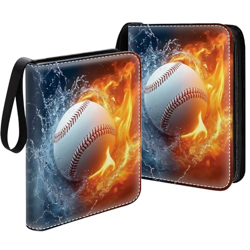 Card Binder 400 Pockets, 50 Sleeves Large Binder Trading Cards Holder 4 Pocket, Storage Organizer, Album Folder Case Protector Collector Gift Baseball Flame Water - color: Baseball Flame Water, size: 4 Pocket