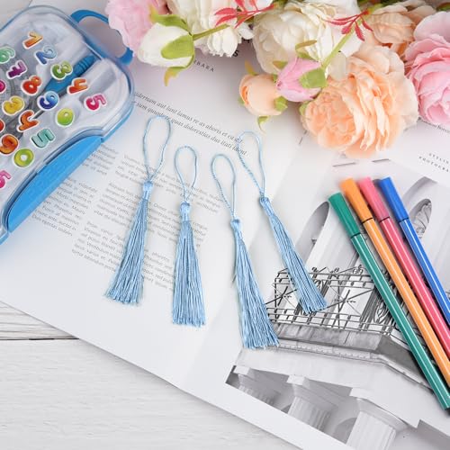 100 Pcs Bookmark Tassels Bulk Light Blue Soft Craft Silky Handmade Mini Tassels for Jewelry Making with Loops for DIY Craft Accessory Dress Decoration - color: Light Blue