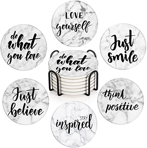 Britimes Coasters for Drinks, Set of 6, Ceramic Stone, Marble White - color: Retro 6
