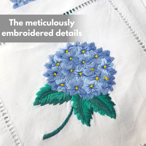 HCRAFT Embroidered Cocktail Napkins, Hydrangea Cloth Napkin Coasters 6x6 in