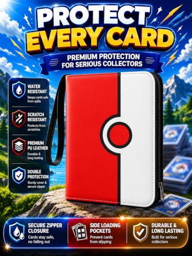 Collectible Trading Card Binder, 400 Pockets Card Holder with 50 Removable Sleeves, Portable Collection Binder Album Book Case Storage, Zipper Card Protective Sleeves for TCG, Sports Card - color: Elf Red