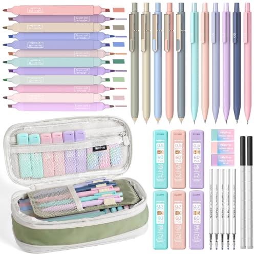 Nicpro Aesthetic School Supplies Stationary Set with Pen Case, 39 PCS Green - color: Green, size: 1 count (Pack of 39)