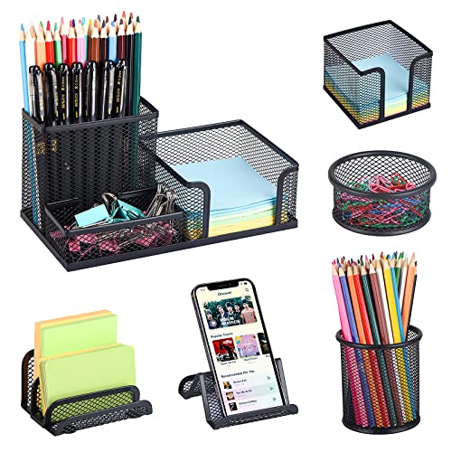 Desk Organizers set with Mesh Pen Holder Cup Office Supply(6 Piece set) - color: Black