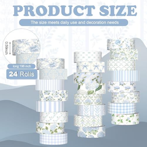 Gueevin 24 Rolls Floral Washi Tapes Set Scrapbook Supplies, Blue Hydrangea - style: Blue Hydrangea