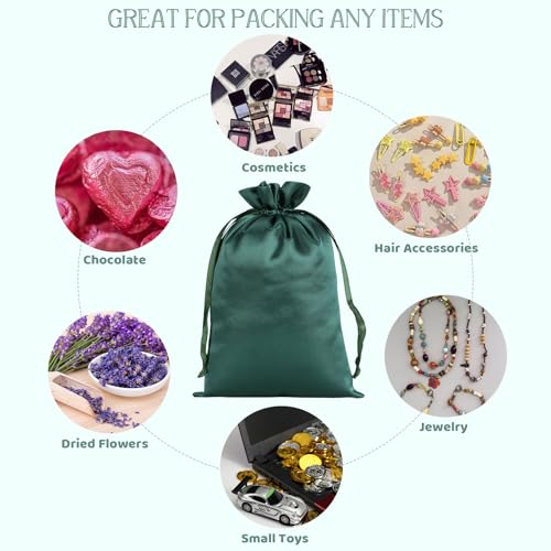 30Pcs Satin Gift Bags, 6x9 Green Cloth Drawstring Pouch - color: Green, size: 6×9 in