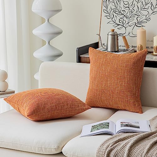 Kevin Textile Fall Pillow Cover Decor Lined Linen Throw Pillow Cases Cushion Cover Seasonal Autumn Pillow Covers for Chair, 18"x18"(2 Pack, Orange) - color: Orange, size: 18" x 18" (Pack of 2)