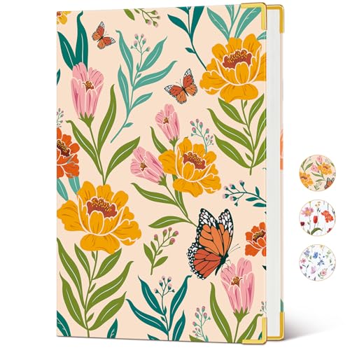Lined Journal Notebook for Women, A5 Hardcover Leather Journaling Notebooks for Writing, 200 Pages Travel Journal, College Ruled Notebook for Work School, Note Taking 5.75'' X 8.38'' Yellow Floral - color: Yellow Flower