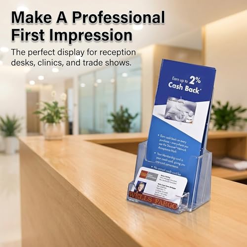 Clear-Ad - Acrylic Trifold Brochure Holder with Business Card Pocket - Rack Card Display - Pamphlet Stand - LHF-P100 (Single Pack) - size: Single Pack