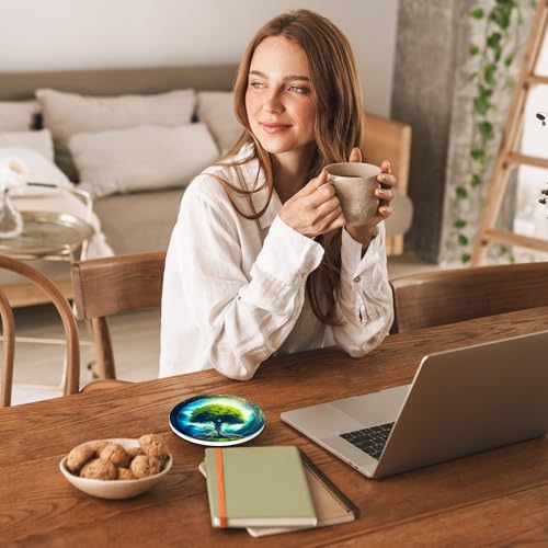 Coasters Set of 4, Magic Green Round 4" Ceramic & Cork Coasters, Absorbent, Ideal for Table Home Decor & Gifts - color: Tree