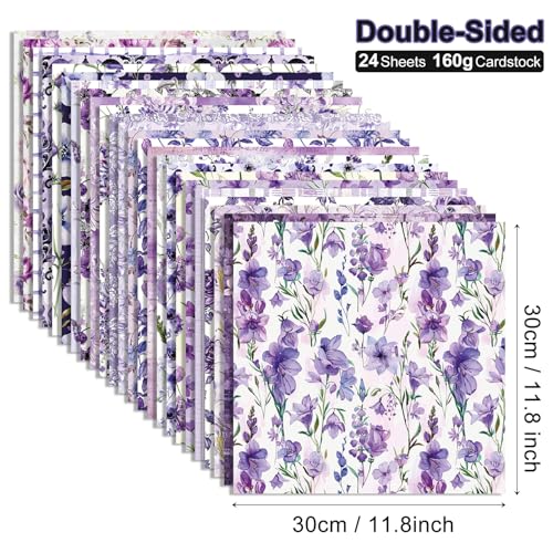 Purple Scrapbook Paper Vintage Flower Pattern Papers Pad 12×12,24 Sheets Double-Sided Spring Purple Floral Scrapbooking CardStock Paper Pad for Holiday Cardmaking DIY Junk Journal Papers. - color: WW213